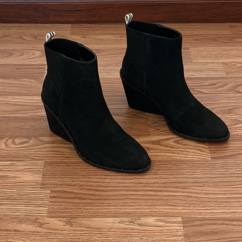 Dr Scholl’s Mania Wedge Ankle Booties Size 7 Black Leather NIB